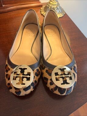 Tory Burch Leopard-Print Reva Flats with Gold Logo Medallion